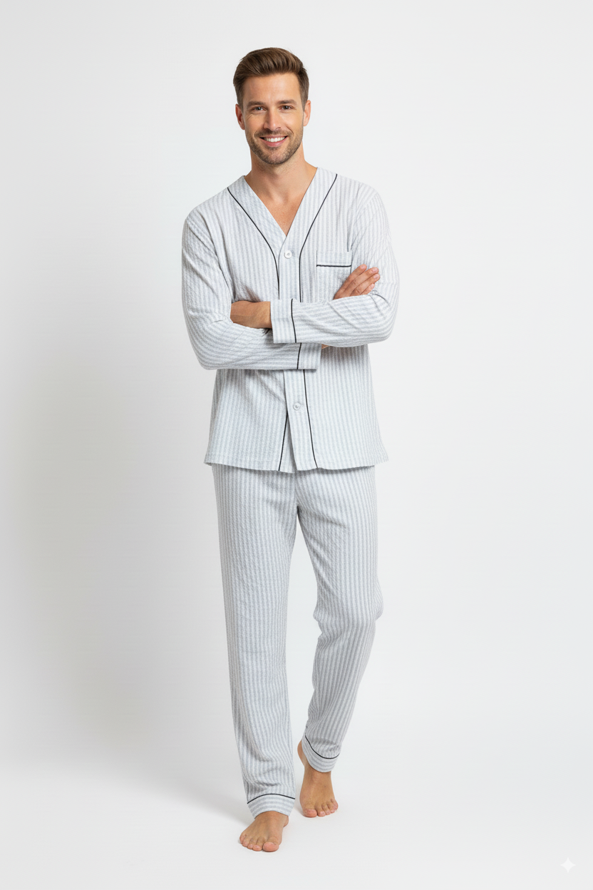 Oppland Erkek Pijama Takımı %100 İpek Kumaş Klasik Model Cepli Rahat Tam Kalıp